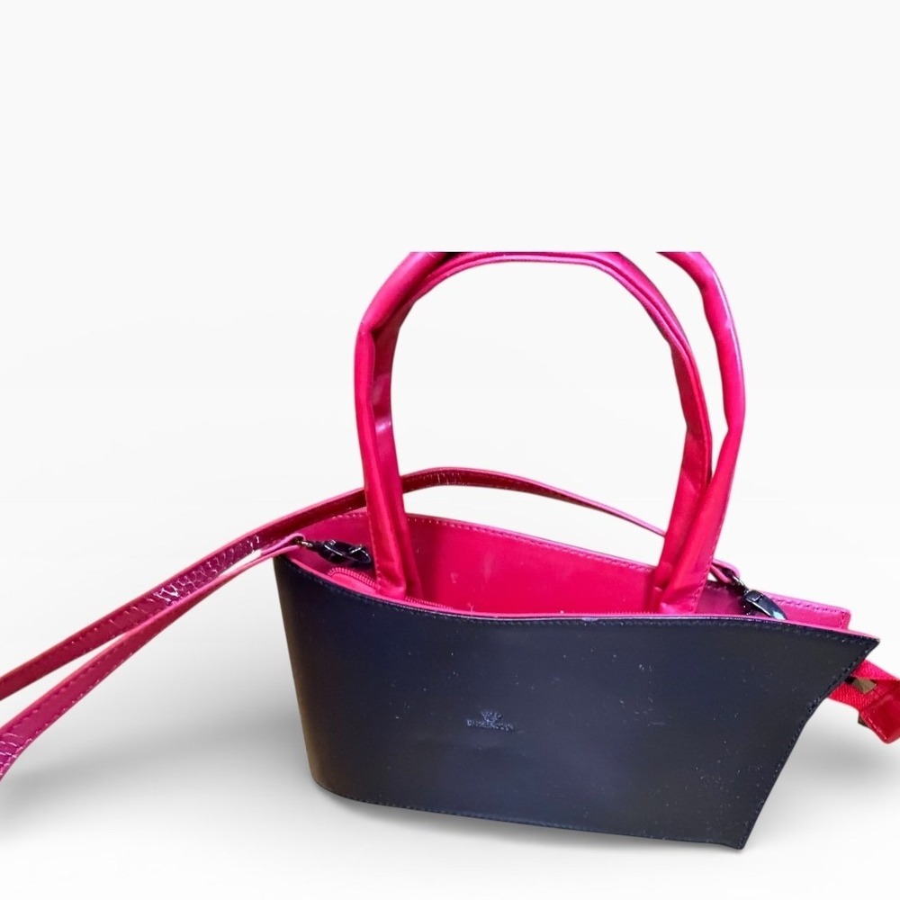 DANIELA MODA Black Red Patent Leather Top Handle Shoulder Bag - Picture 3 of 9